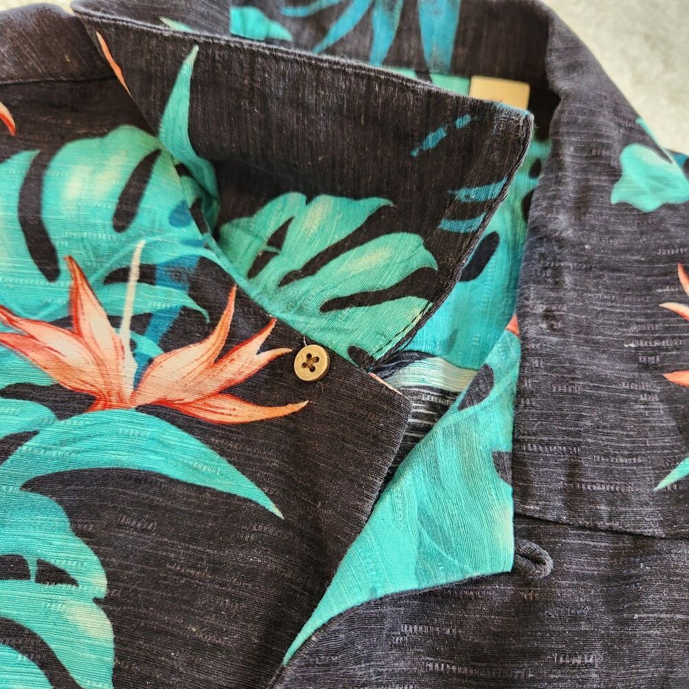 Caribbean Pure Silk Mens XL Tropical Bird of Paradise Floral Hawaiian SS Shirt - Picture 10 of 10